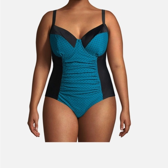 Terra & Sky Teal and Black One-Piece Swimsuit - Picture 1 of 7